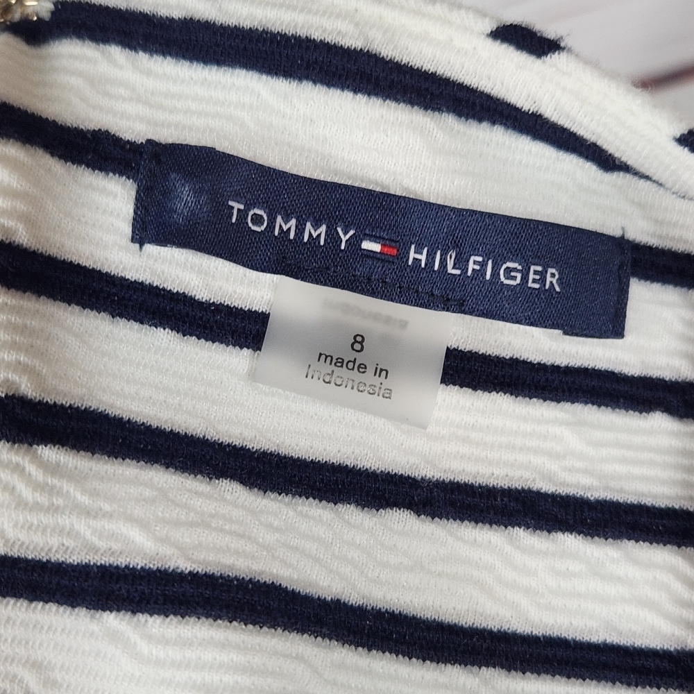 TOMMY HILFIGER Sleeveless Striped Nautical Sheath Dress Navy And White Size 8 - Picture 8 of 9